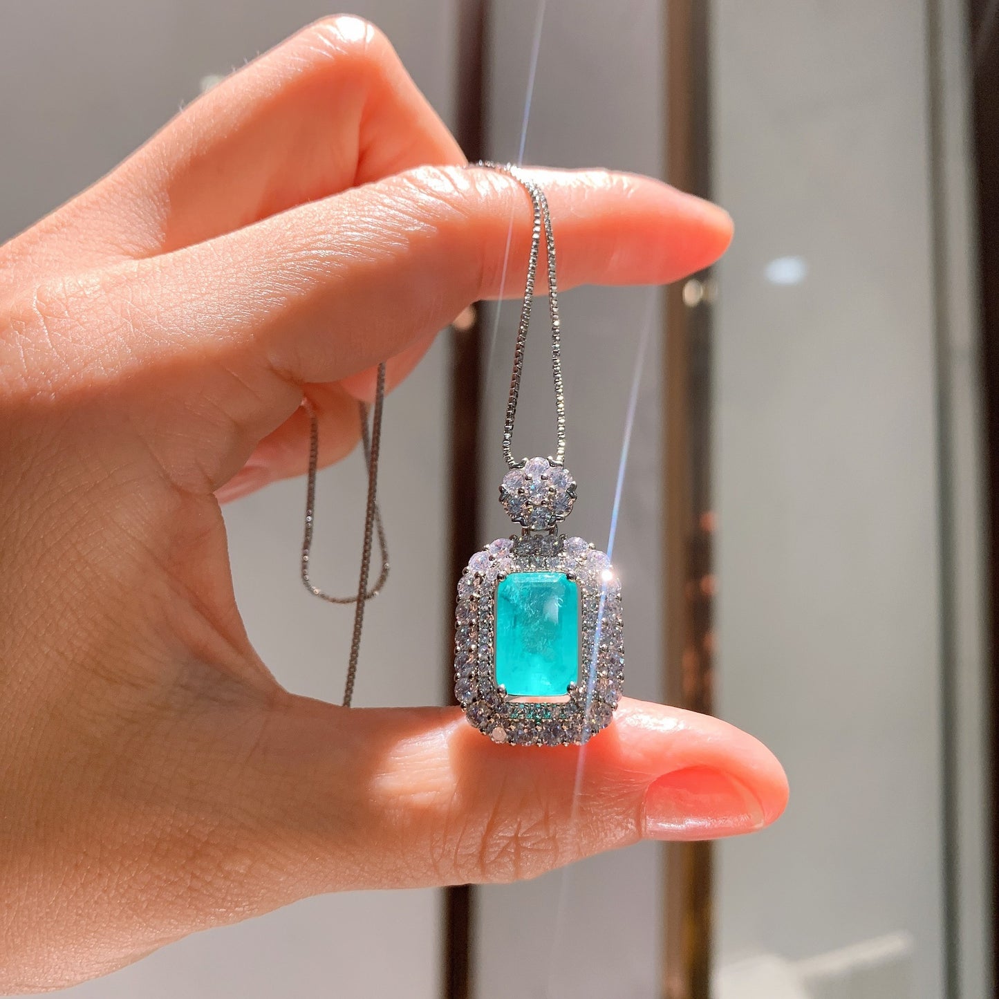 Women's Pendant Necklace With Cotton Imitation Natural Palaiba Full Diamond Ring