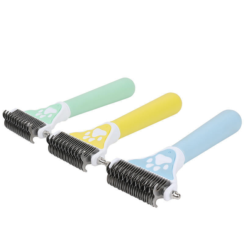 Brosse pour chien - Épilateur double face pour poils d'animaux - Peigne à nœud ouvert - Outil de démêlage pour chien - Épilateur double face pour chats et chiens - Râteau de toilettage pour sous-poil pour la perte