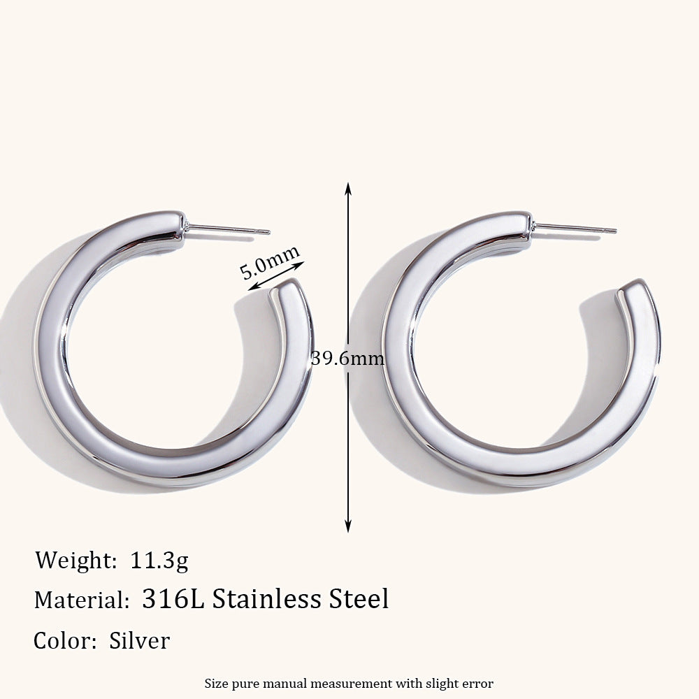 Boucle d'oreille creuse en forme de C, ligne carrée, en acier inoxydable, boucles d'oreilles de luxe polyvalentes de base