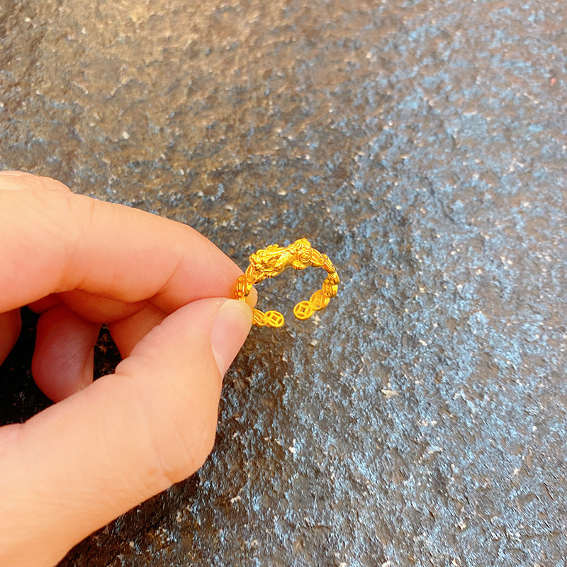 Brass Gold Plated Money Drawing And Luck Changing Coin Pixiu Ring