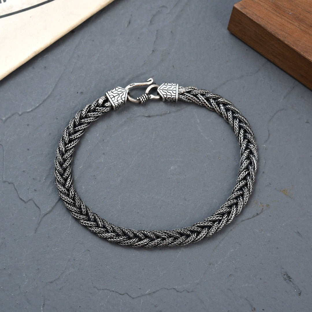 Nouveau Bracelet tissé à la main en argent 925 pour hommes