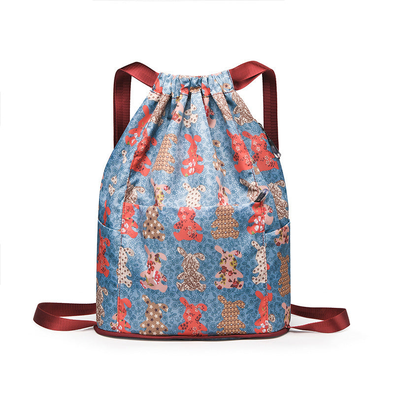 Printed Nylon Large Capacity Foldable Storage Bag Fitness Backpack