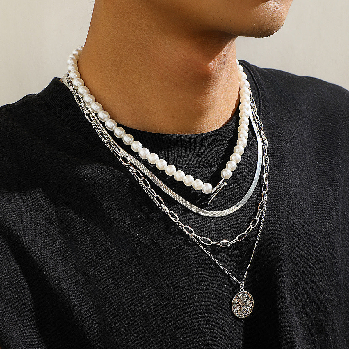 European And American Stitching Pearl Necklace For Men