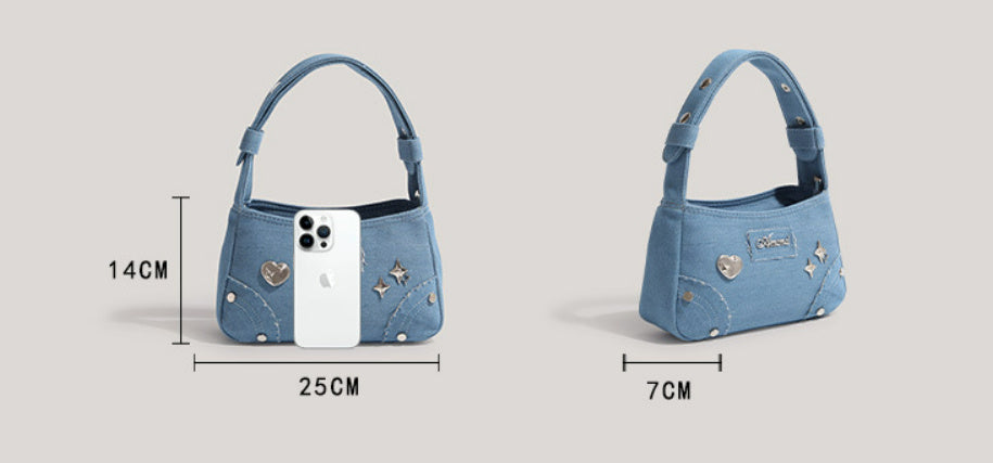 Retro Minority Design Small Handbag Summer New Metal XINGX Denim