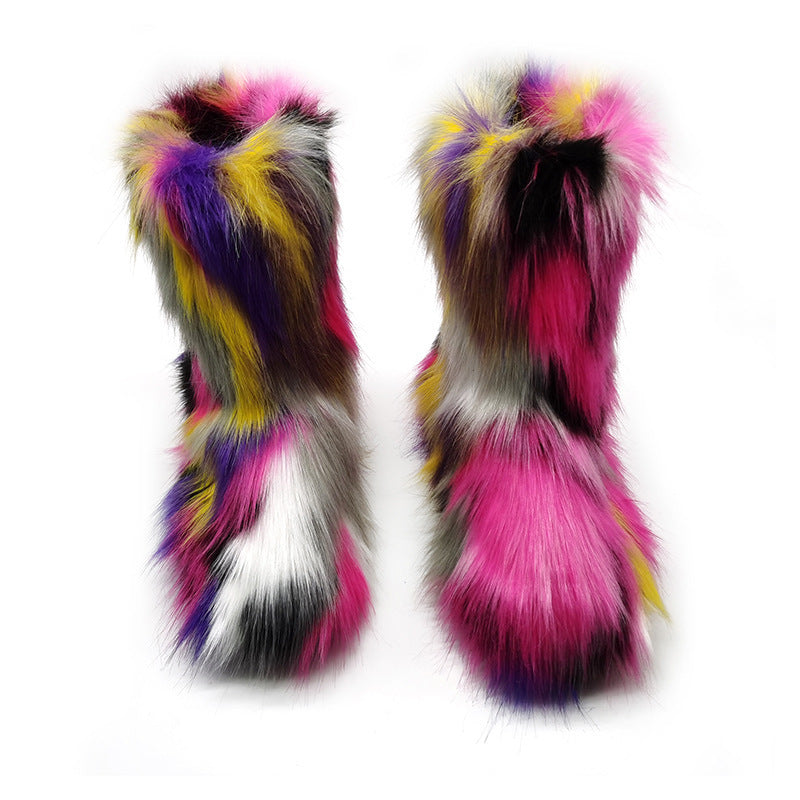 Bottes de neige en peluche pour femmes, bottes mi-hautes plates de couleur grande taille