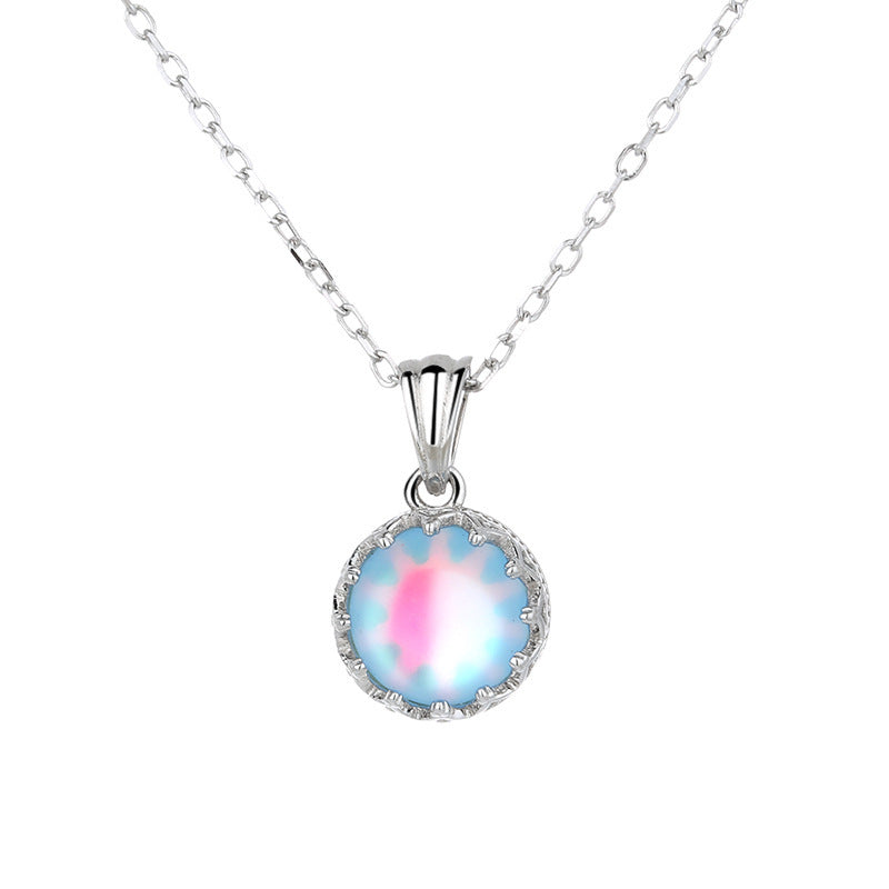 Crown Moonstone Necklace Female S925 Sterling Silver Clavicle Chain Niche Design Light Luxury Pendant