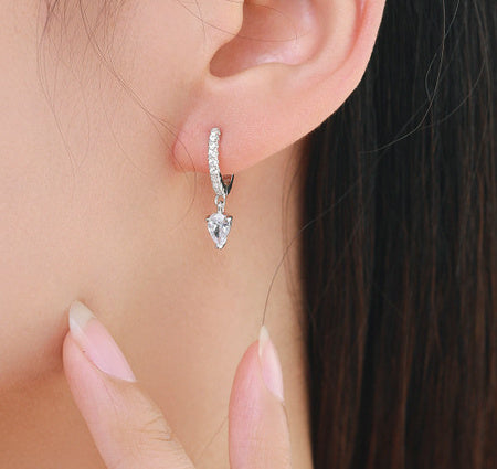 S925 Sterling Silver Stylish Water Drop Artificial Diamond Earrings For Women