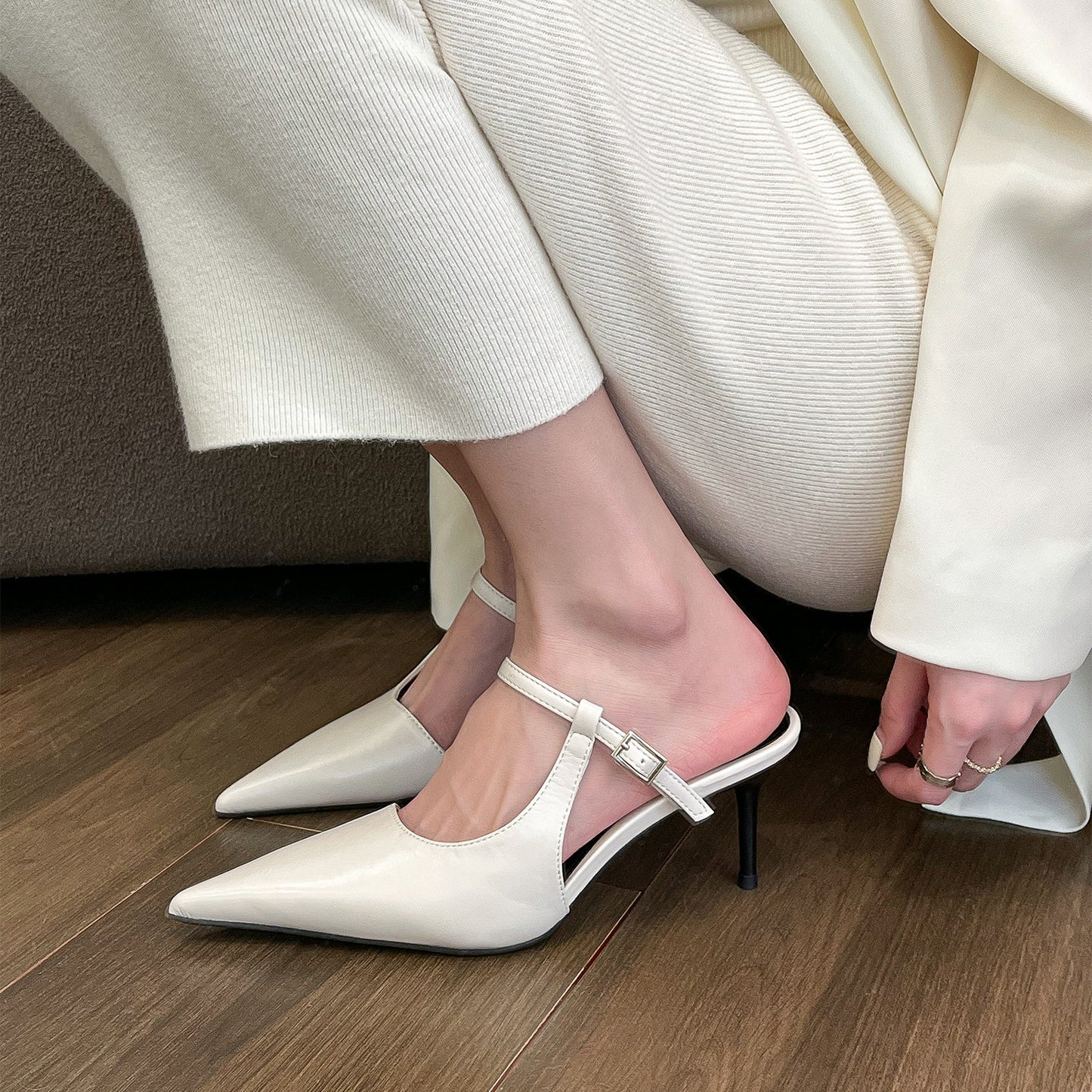 Chaussures à talons hauts pointus, demi-pantoufles à bout fermé pour femmes