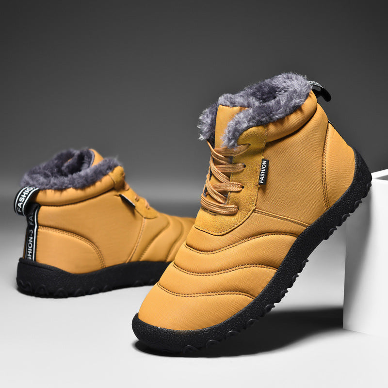 Chaussures en coton grande taille, bottes de neige chaudes et décontractées à fond plat, doublées de polaire