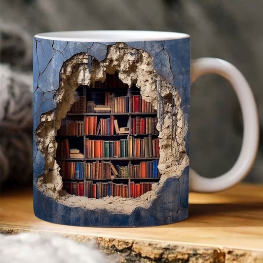 Taza de estantería 3D, taza de agua de cerámica creativa con asa, estante de biblioteca, taza de café para amantes de los libros, regalo de cumpleaños y Navidad