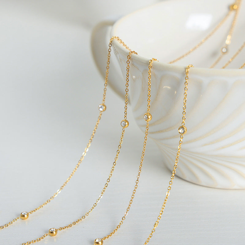 Titanium Steel Gold Plated Diamond Inlaid Clavicle Chain Women's Necklace
