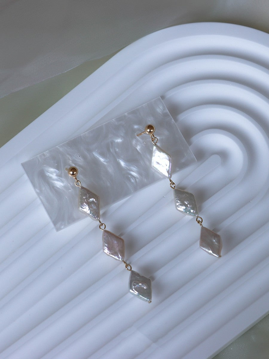 Boucles d'oreilles losanges en perles baroques naturelles