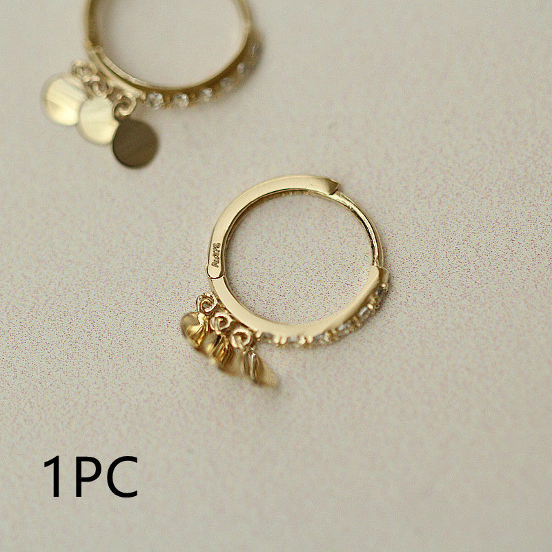 Corée du sud petite feuille d'or ronde petit anneau de bord en Zircon Style de tempérament boucles d'oreilles délicates