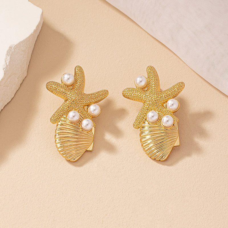 Boucles d'oreilles en forme d'étoile de mer, Style plage, clous d'oreilles en perles Vintage pour femmes