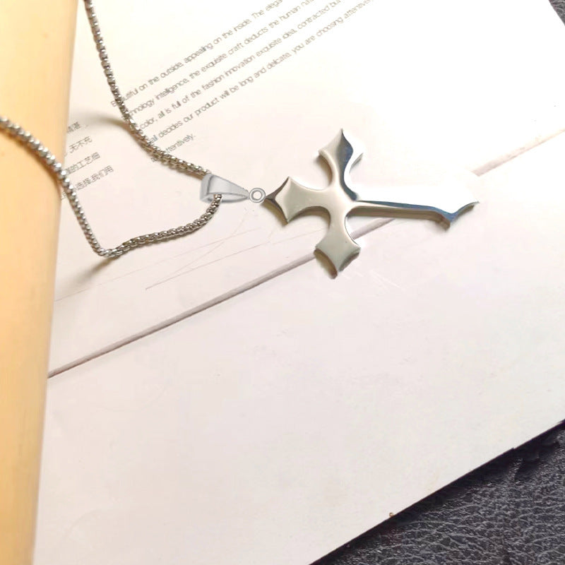 Colgante para hombre, cadena de perlas cuadradas de acero inoxidable con collar cruzado