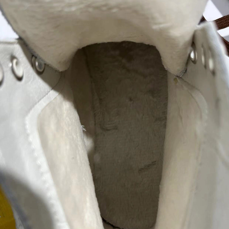 Bottes courtes pour femmes doublées de polaire chaussures blanches fond souple décontracté plat