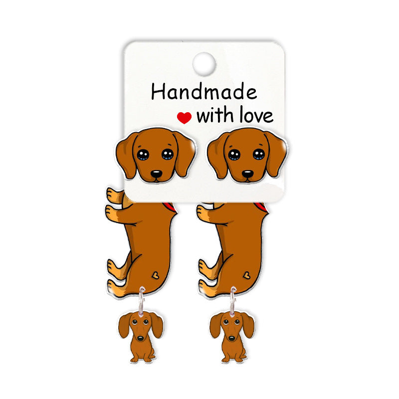 Boucles d'oreilles à tige en forme de teckel, animal mignon, chiot de dessin animé
