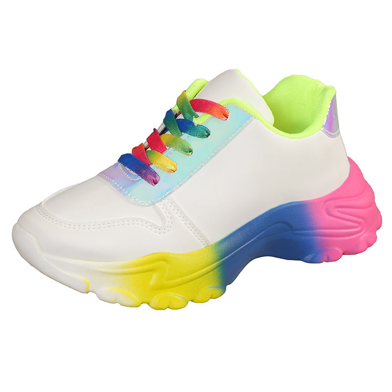 INS Style – chaussures de sport couleur arc-en-ciel pour femmes, baskets à lacets à semelle épaisse, légères et décontractées, pour la course à pied et la marche
