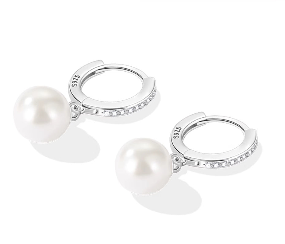 Boucles d'oreilles en argent sterling 925 avec perles et clip d'oreille pour femme
