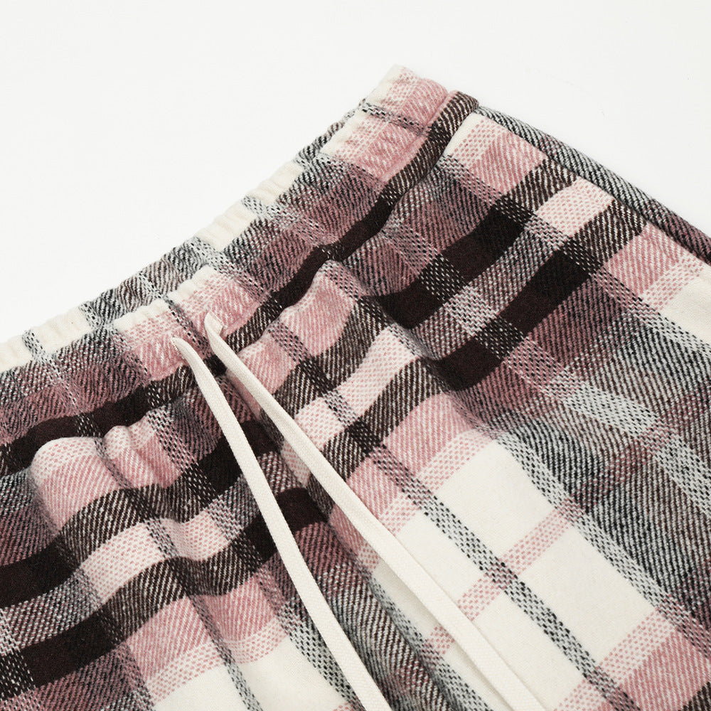 Plaid Men's Baggy Straight Trousers