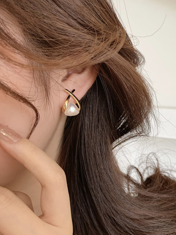 Boucles d'oreilles en perles croisées, tempérament de mode