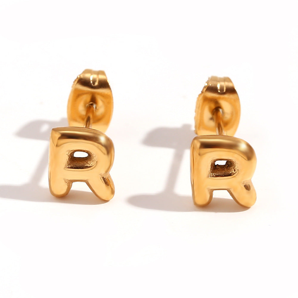 Titanium Steel Earrings 18K Gold Mini Alphabet Letter Earrings Women