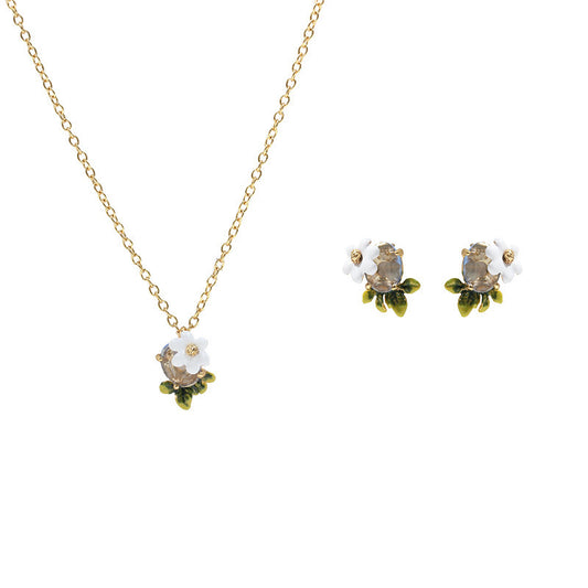 Boucles d'oreilles collier fleur en émail minimaliste pour femme