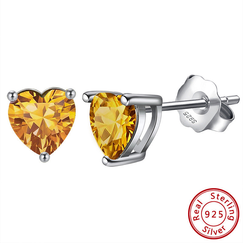 S925 Loving Heart In Sterling Silver Zircon Birthstone Stud Earrings