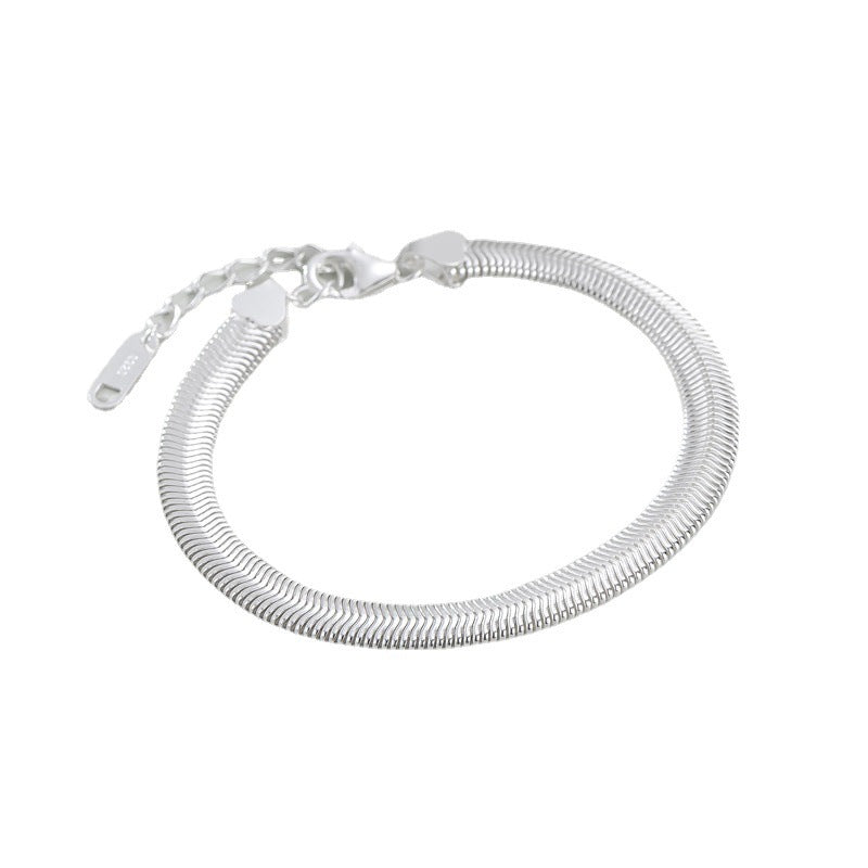 S925 Sterling Silver Korean Style Heavy-duty Texture Flat Snake Wide Chain