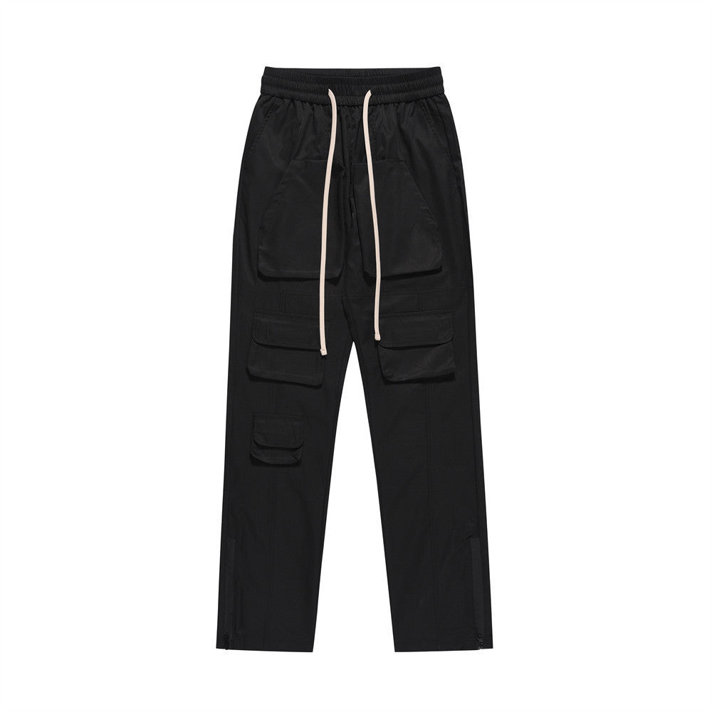 Men's Solid Color Loose Elastic-waist Straight-leg Pants