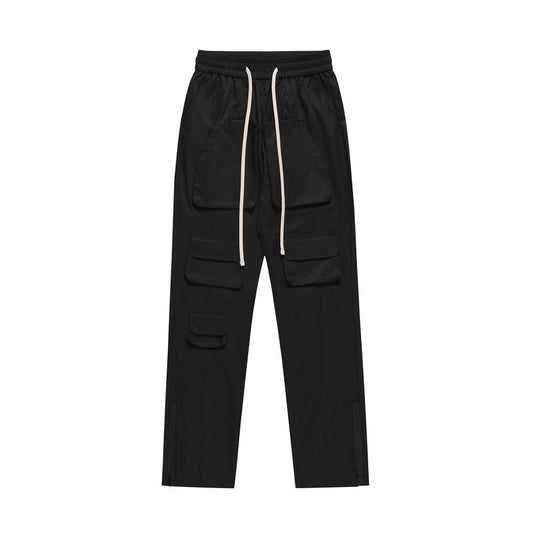 Men's Solid Color Loose Elastic-waist Straight-leg Pants
