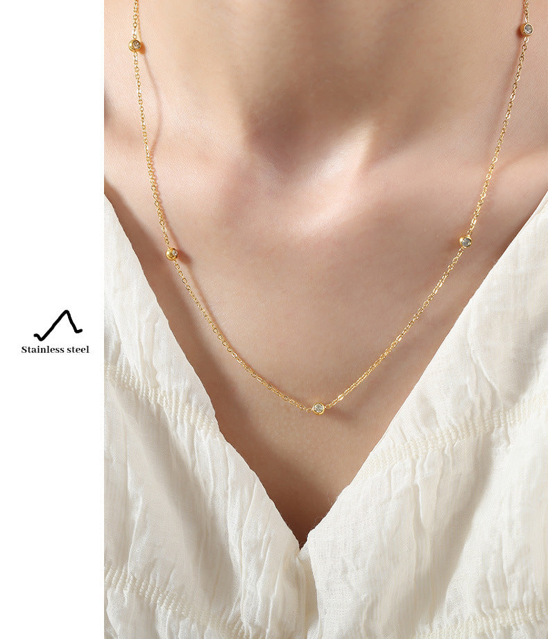 Titanium Steel Gold Plated Diamond Inlaid Clavicle Chain Women's Necklace