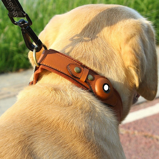 Collar para mascotas de cuero de primera capa con rastreador de ubicación