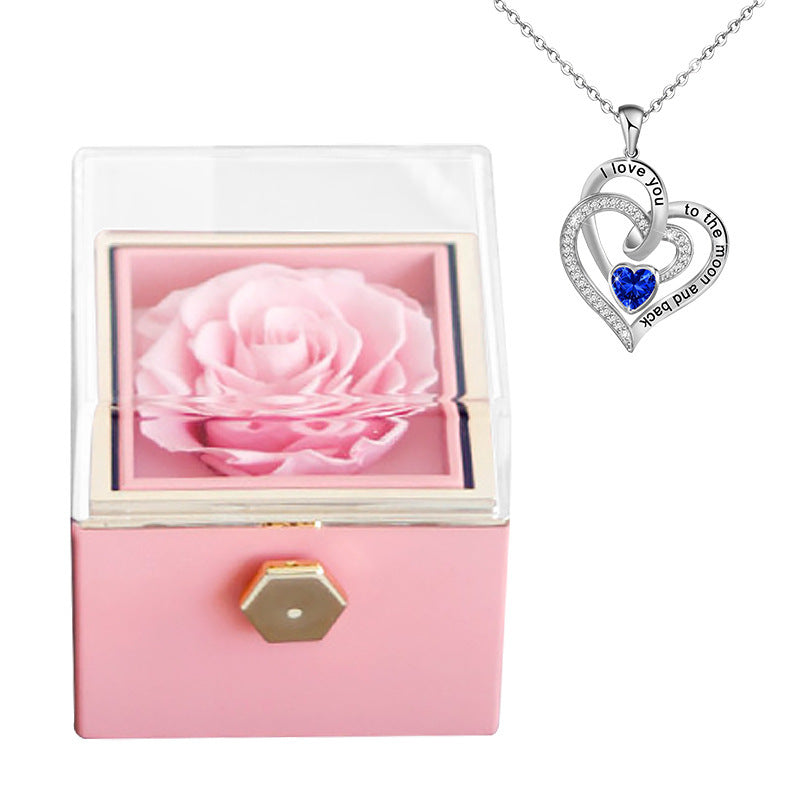 Rotatable Preserved Fresh Flower Necklace And Rose Box Suit