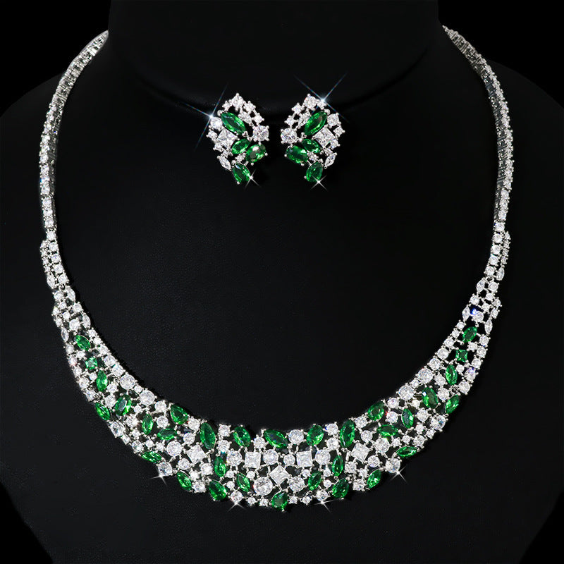 Ensemble de boucles d'oreilles et collier en Zircon brillant, simple et gracieux