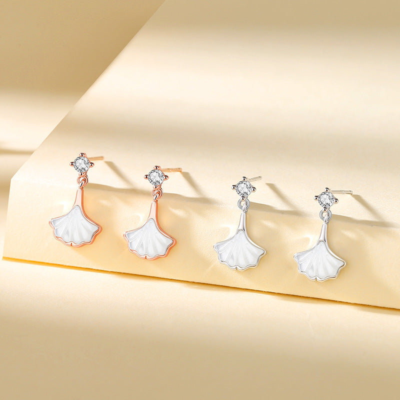 Sansheng Apricot Female Korean Style Design Net Red Small Skirt Rose Gold Fritillary Earrings