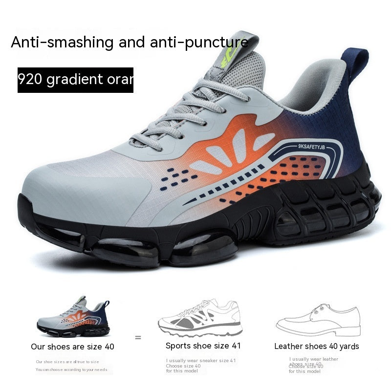 Chaussures de sécurité de travail fines Flyknit, résistantes à l'usure, Anti-écrasement et Anti-pénétration, respirantes et absorbant les chocs