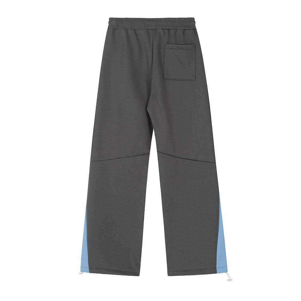 Side Stripe Color Matching Ribbon Three Bars Loose Straight Velvet Trousers