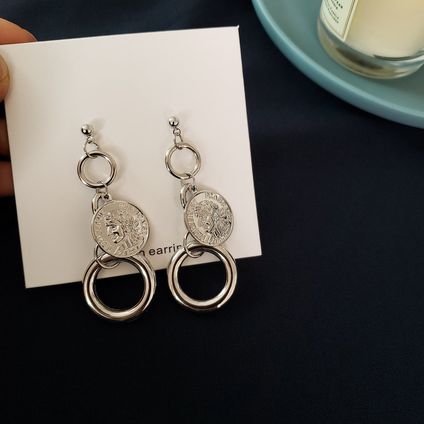 Japanese And Korean Style Vintage Ring Portrait Pearl Mixed Asymmetric Earrings