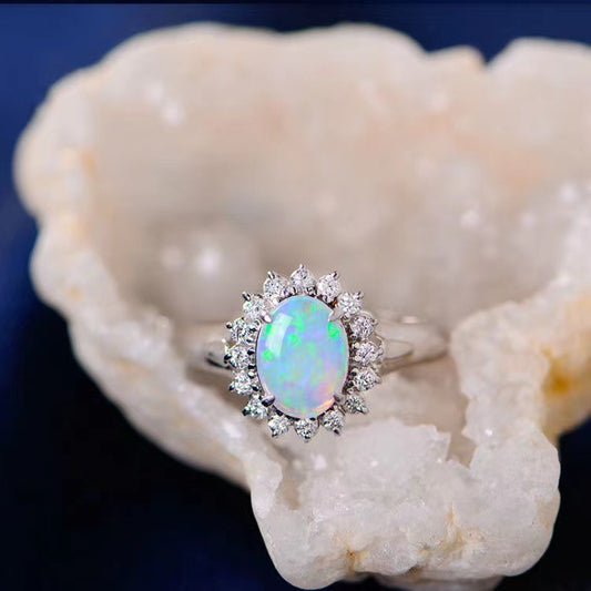 Plated 925 Inlaid Zircon Opal Exquisite Fashion Ring