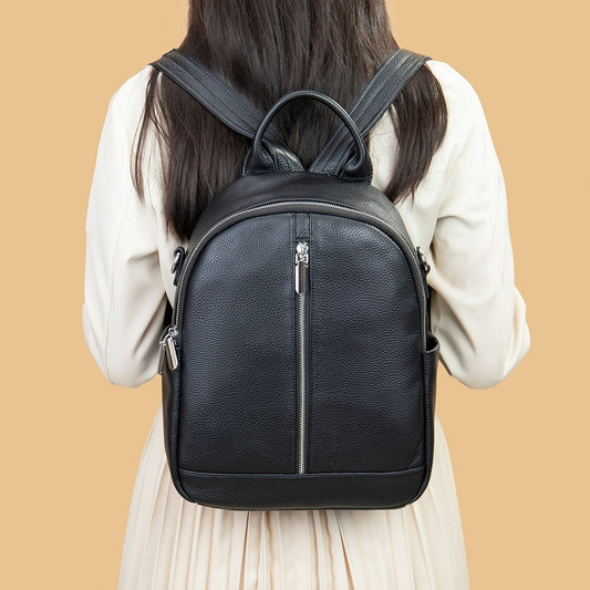 Mochila de cuero para mujer, bolso escolar versátil de gran capacidad con un solo hombro, ordenador