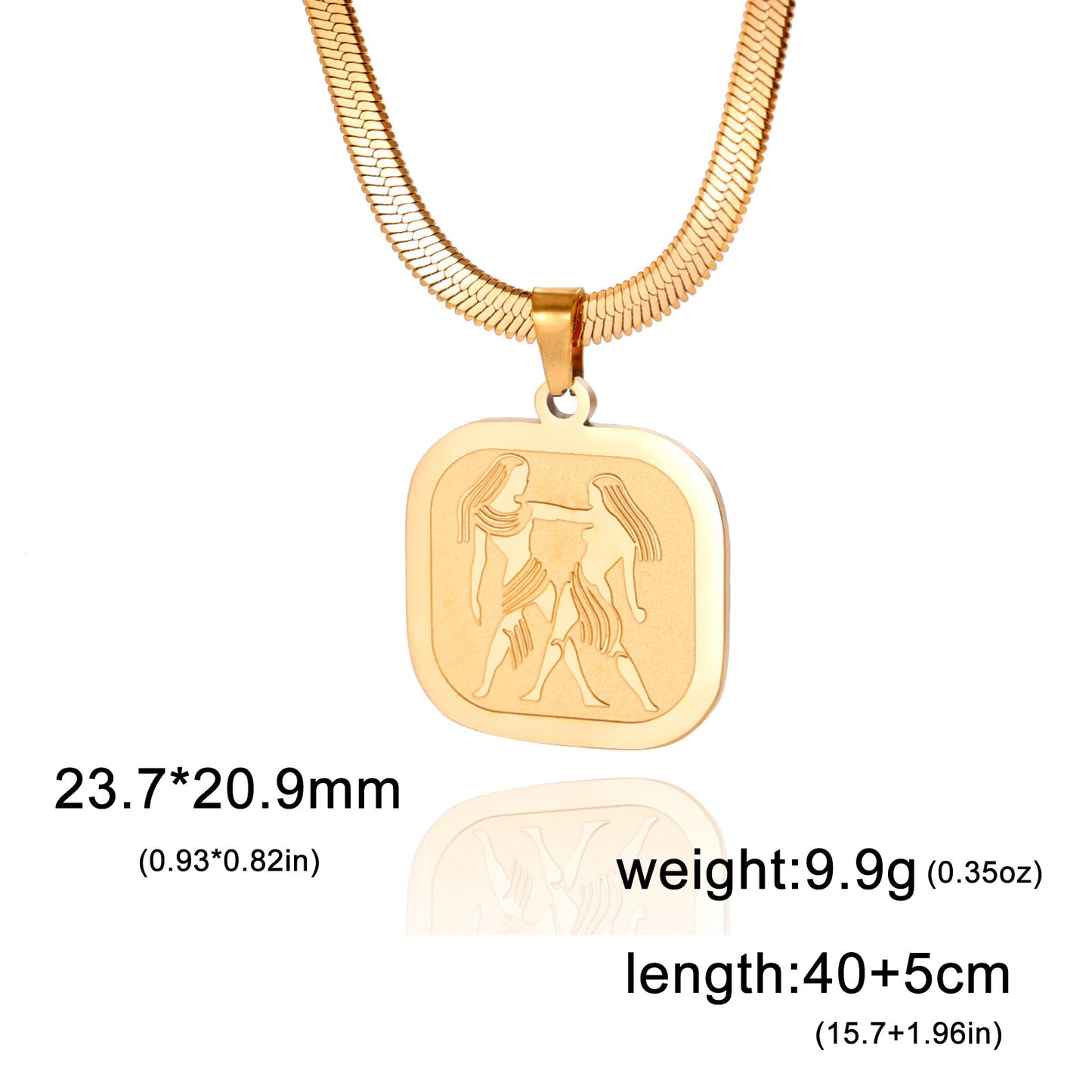 All-match Twelve Constellation Small Square Brand Stainless Steel Necklace