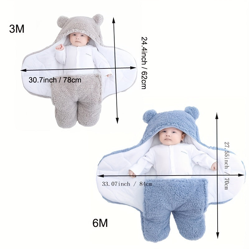 Sac de couchage d'hiver pour bébé, sac de couchage imprimé ours, adapté aux bébés âgés de 0 à 10 mois, tapis de sieste doux avec oreiller amovible