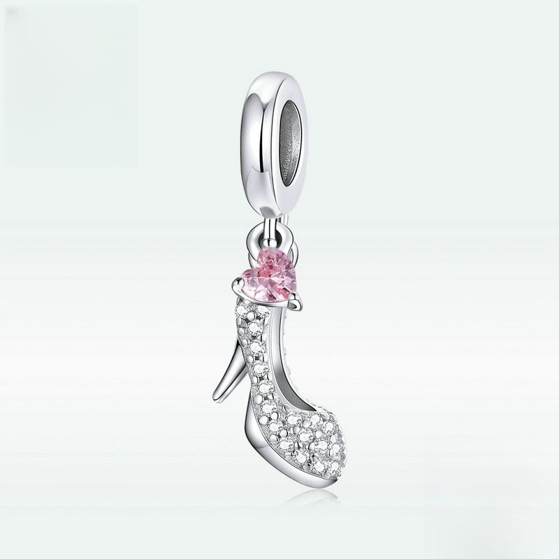 Bracelet pendentif chaussures en cristal en argent sterling 925 simple plaqué or blanc