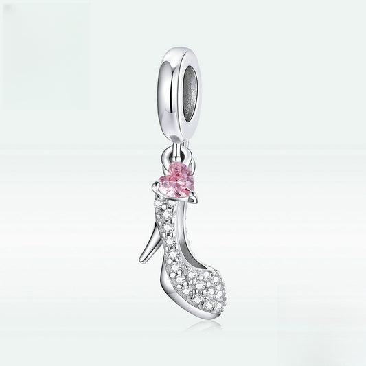 Bracelet pendentif chaussures en cristal en argent sterling 925 simple plaqué or blanc