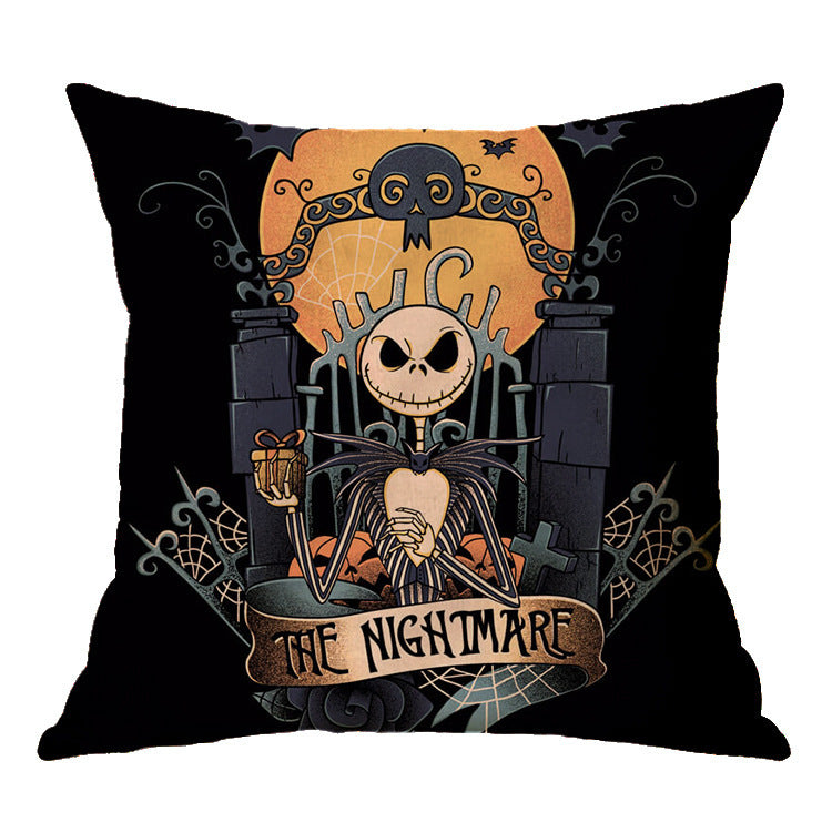 Funda de almohada de Halloween con calavera de lino