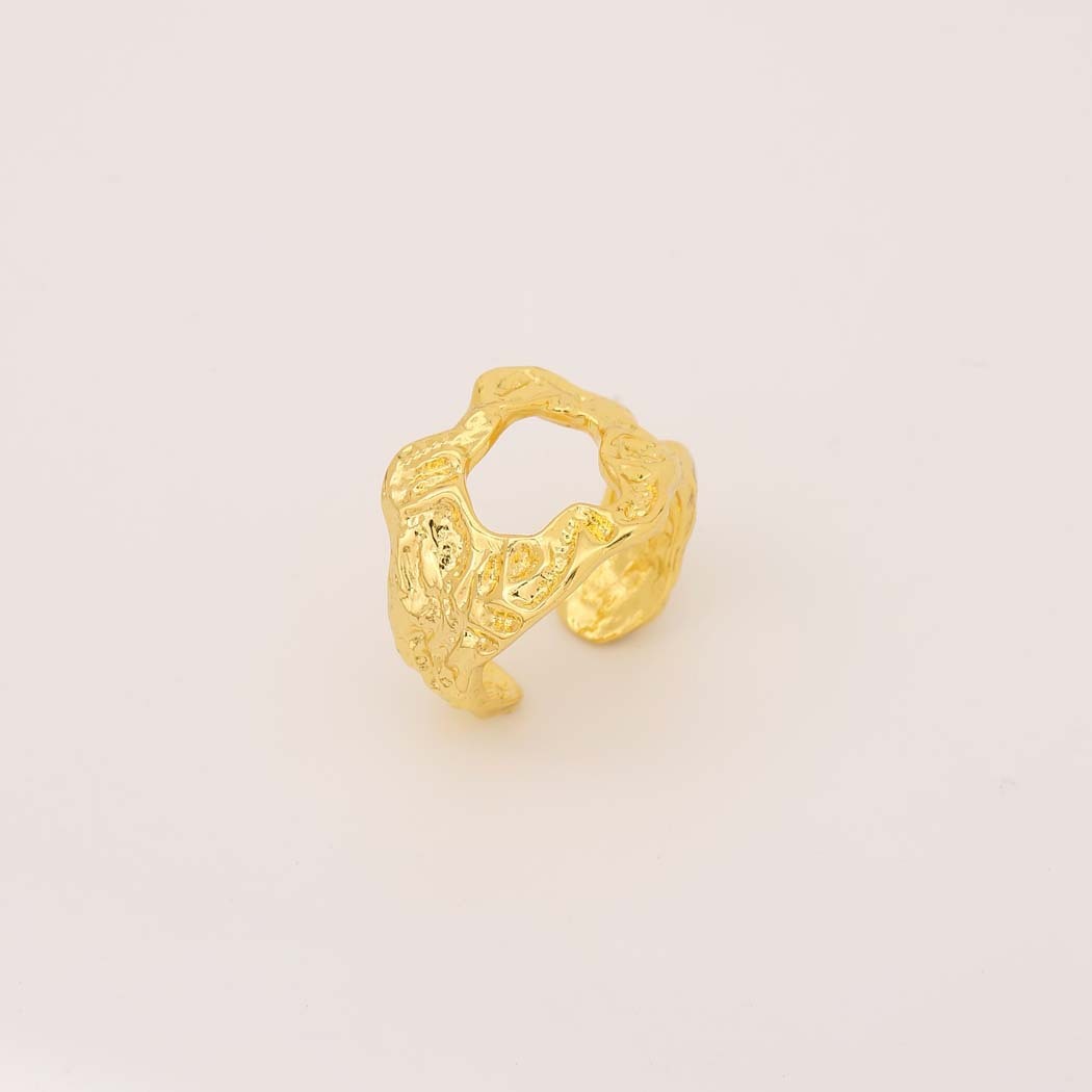 Anillo De Oro Chapado En Cobre Con Textura Hueca Cóncava Y Convexa Irregular