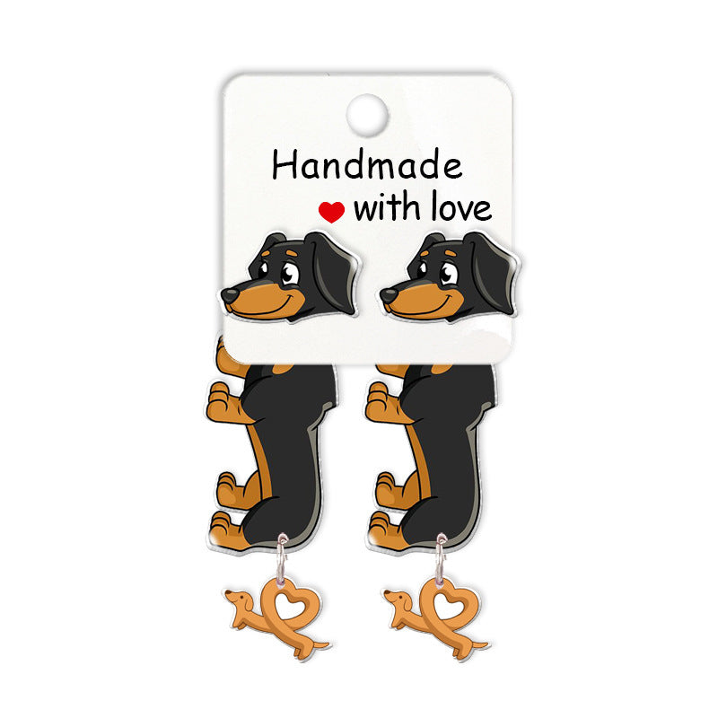 Boucles d'oreilles à tige en forme de teckel, animal mignon, chiot de dessin animé