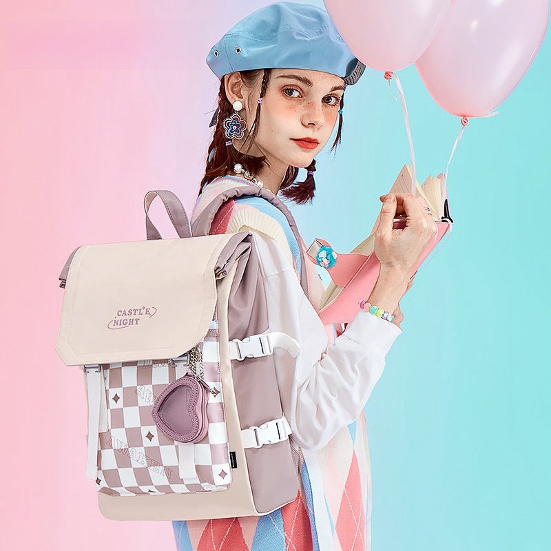 Sac à dos pour fille, cartable à rabat de grande capacité