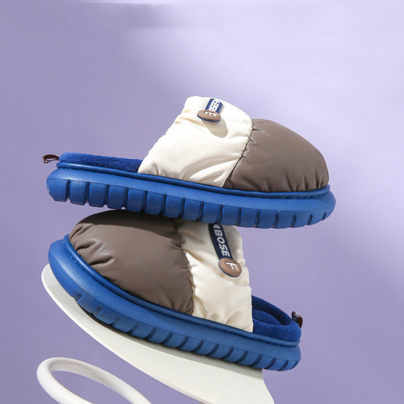 Pantoufles en coton de couleurs mélangées, chaussures d'hiver chaudes d'intérieur antidérapantes pour Couple, chaussures de maison à semelles épaisses pour femmes, pantoufles de maison floues à la mode